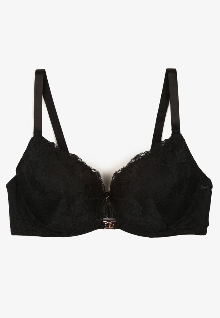 Czarny Biustonosz z Koronką i Metaliczną Ozdobą Valzedia