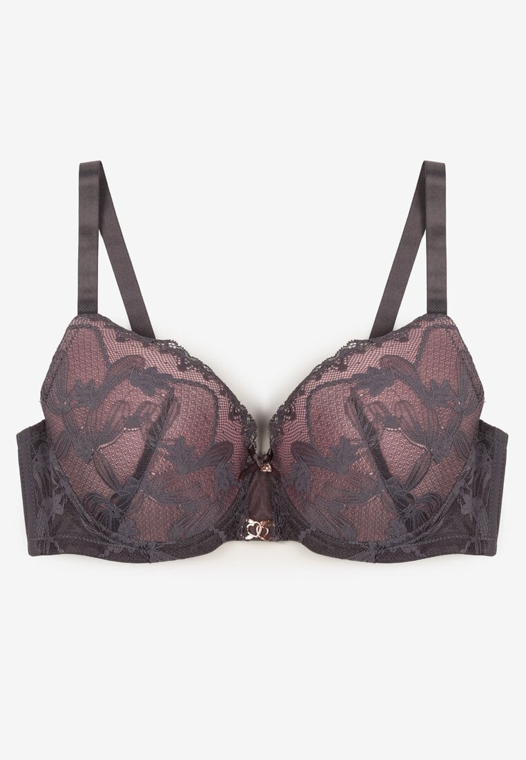 Szaro-Różowy Biustonosz z Koronką i Metaliczną Ozdobą Valzedia