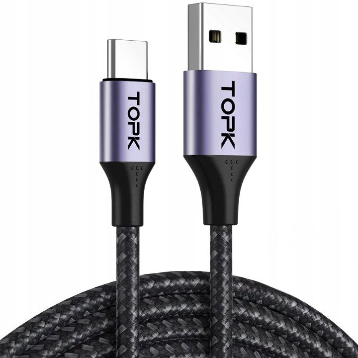 Kabel USB do USB C do szybkiego ładowania QC 3.0 max 18W TOPK AN10 1m 100cm