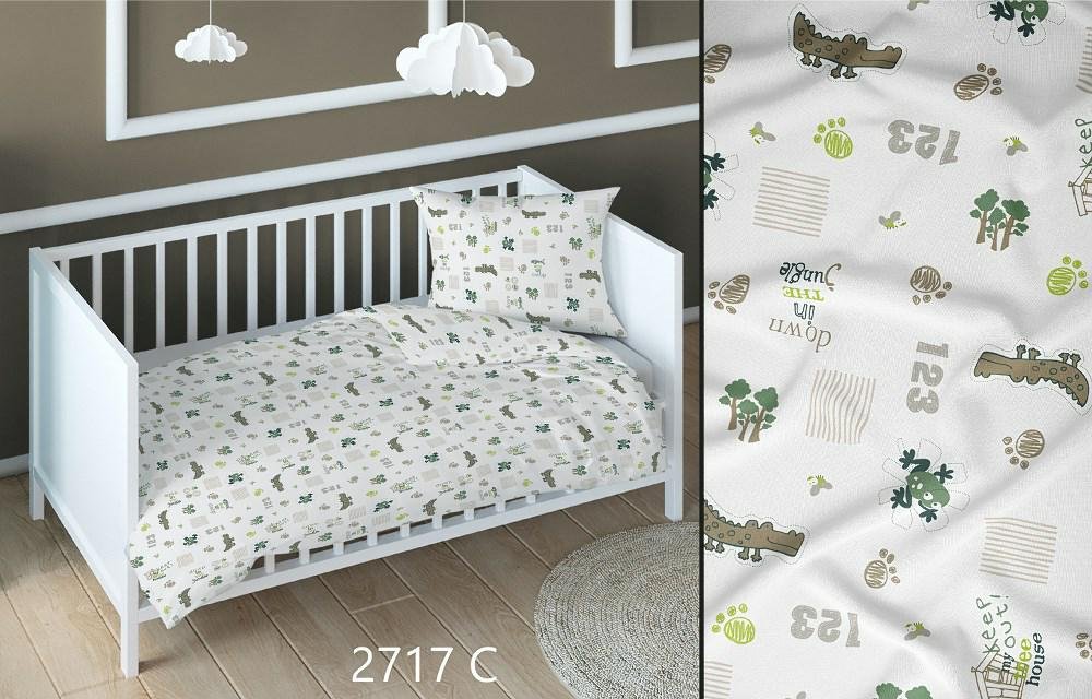 Poszewka bawełniana 70x80 krokodyle beżowa zielona dziecięca zapinana na suwak KARO Bawełna Max