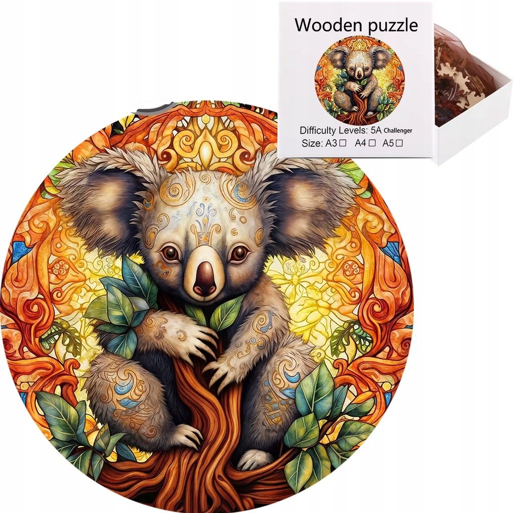 Drewniane puzzle / Wooden Puzzle / Miś Koala / Duży Format A3 / 180 el.