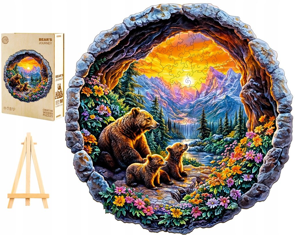 PUZZLE DREWNIANE DUŻE 295 ELEMENTÓW W DREWNIANYM PUDEŁKU RODZINA MISKÓW