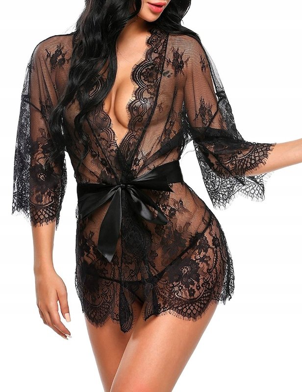 KORONKOWY SZLAFROK DAMSKI BIELIZNA KORONKA SEK SOWNA KOSZULKA WALENTYNKI