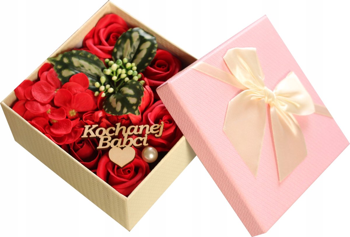 Prezent na walentynki dzień babci mamy kobiet kwiaty mydlane bukiet box