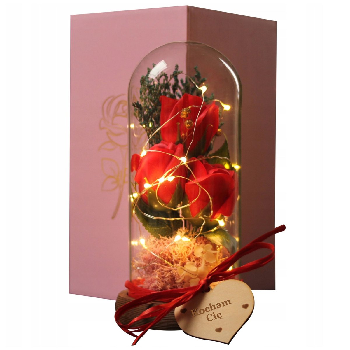 Prezent dla Babci Mamy Dziewczyny WIECZNA RÓŻA W SZKLE LED dzień kobiet