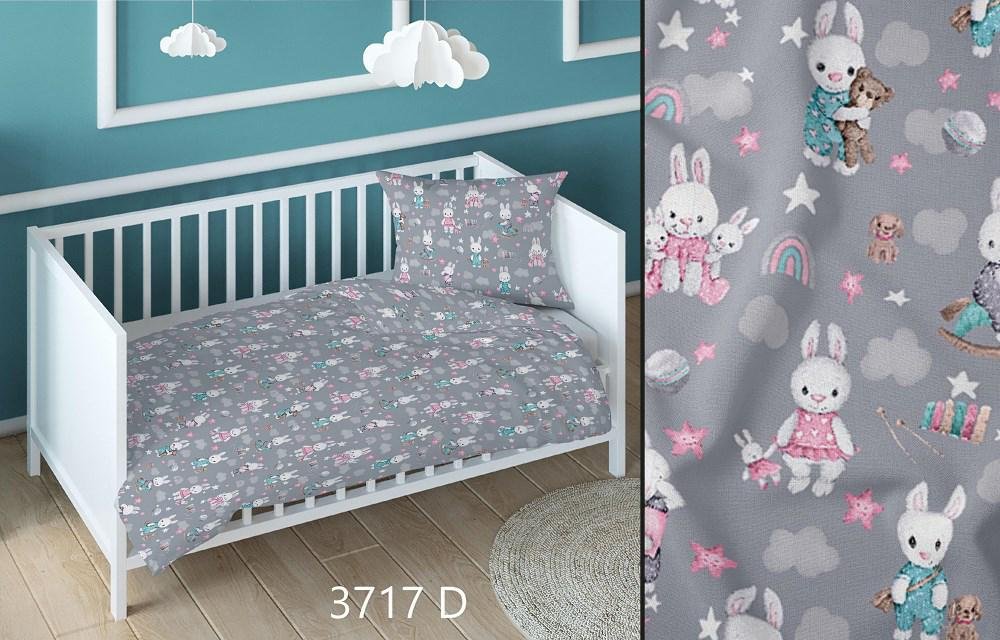 Poszewka bawełniana 70x80 króliki szara różowa dziecięca zapinana na suwak KARO Bawełna Max