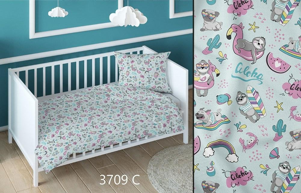 Poszewka bawełniana 70x80 pieski aloha miętowa dziecięca zapinana na suwak KARO Bawełna Max