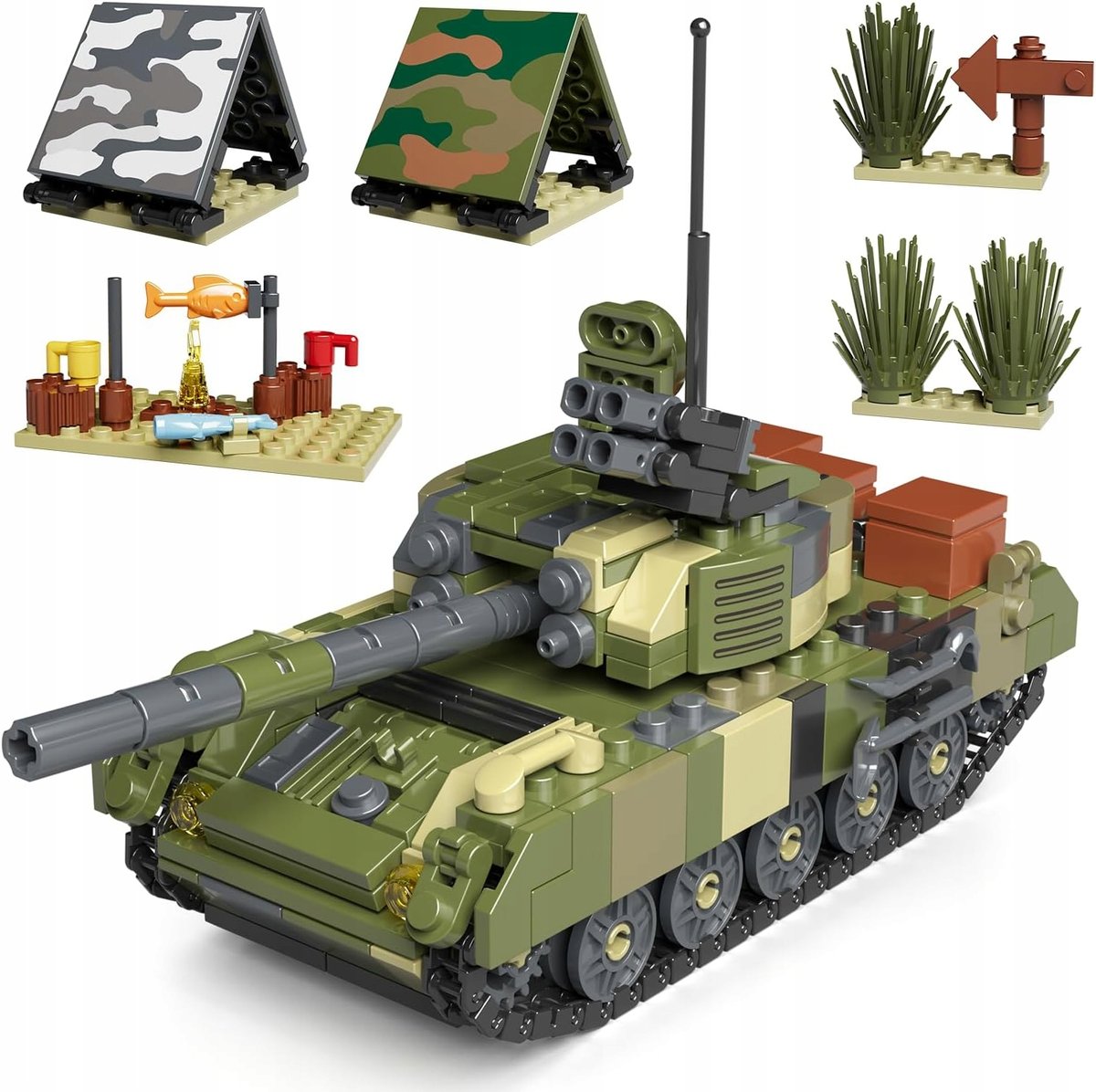 Zestaw klocków Mould King 24073 Czołg T-72B3 z Obozem wojskowym Survival