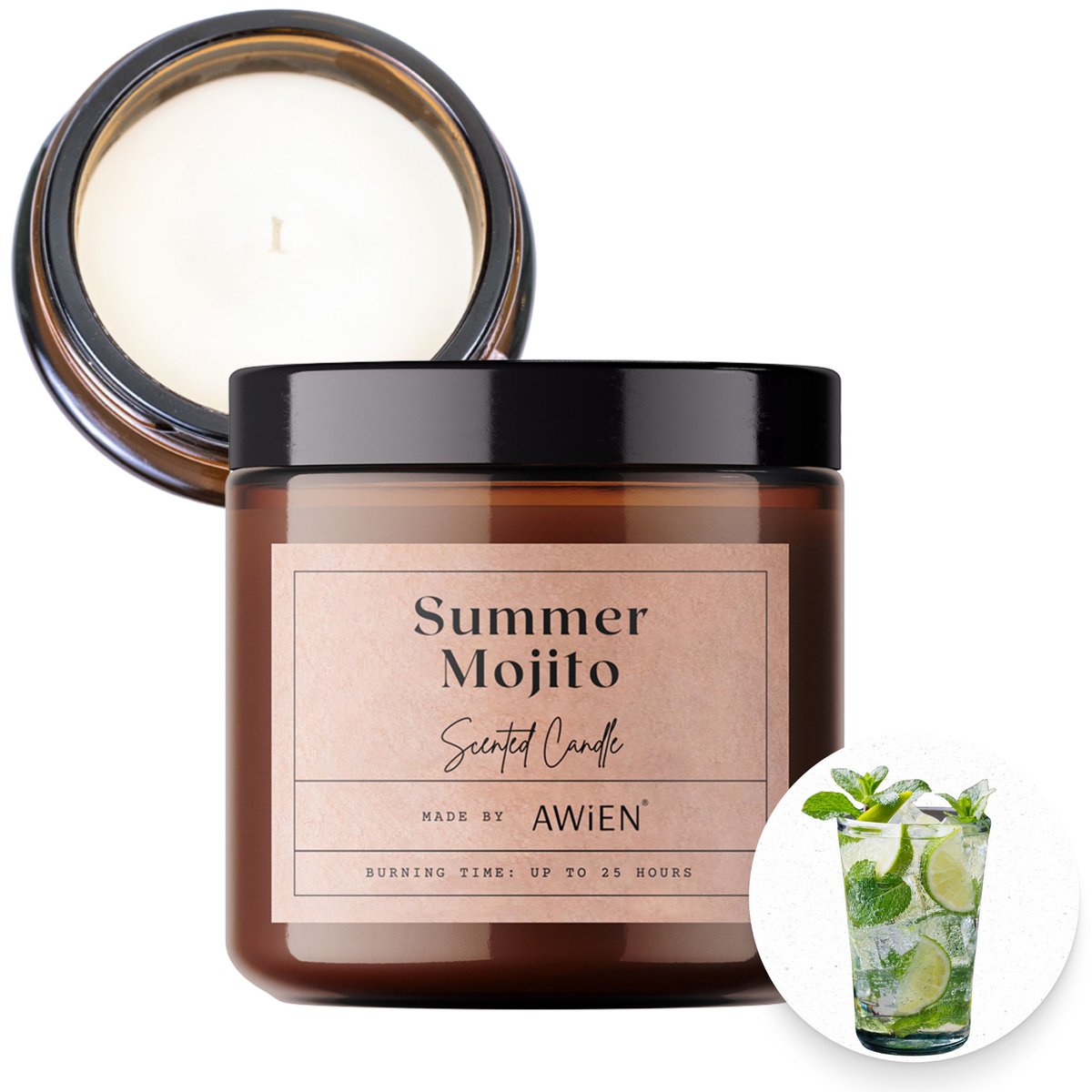 Orzeźwiająca Świeca Sojowa w Słoiku z Bawełnianym Knotem Letnie Mohito