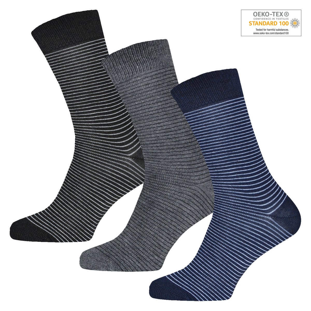 Eleganckie ciemne skarpety męskie w paski - zestaw 3 par rozmiar 43-46