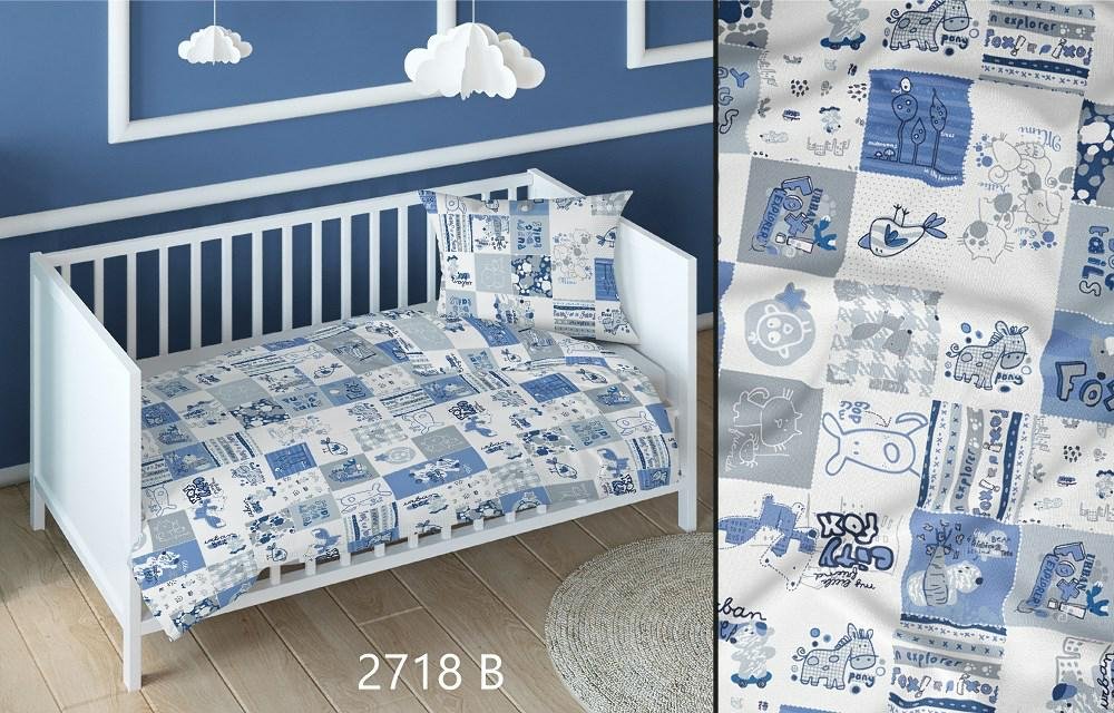 Poszewka bawełniana 40x40 zwierzęta niebieska dziecięca zapinana na suwak KARO Bawełna Max