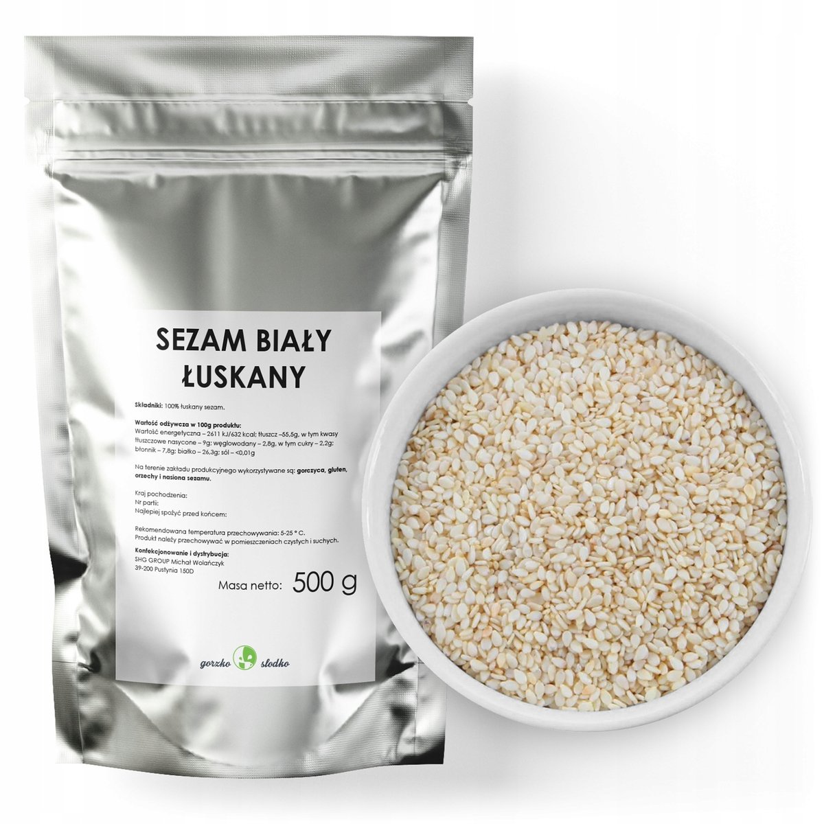 Sezam Biały Ziarno Łuskany Najwyższa Jakość 500G