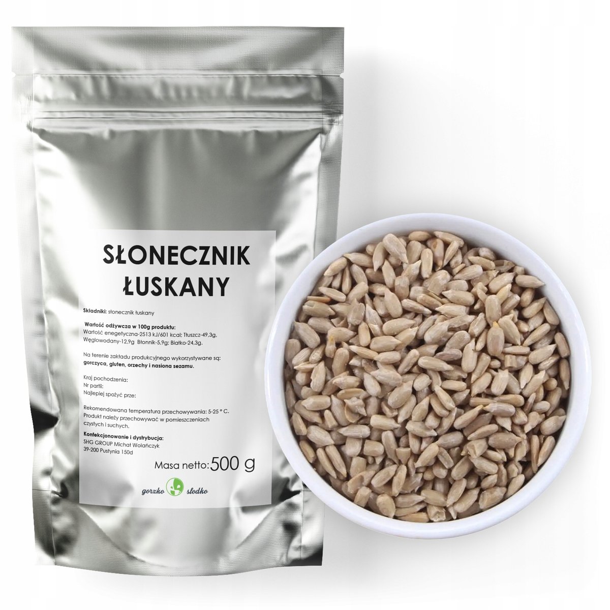 Słonecznik Łuskany Ziarno Naturalnie Świeży 500G