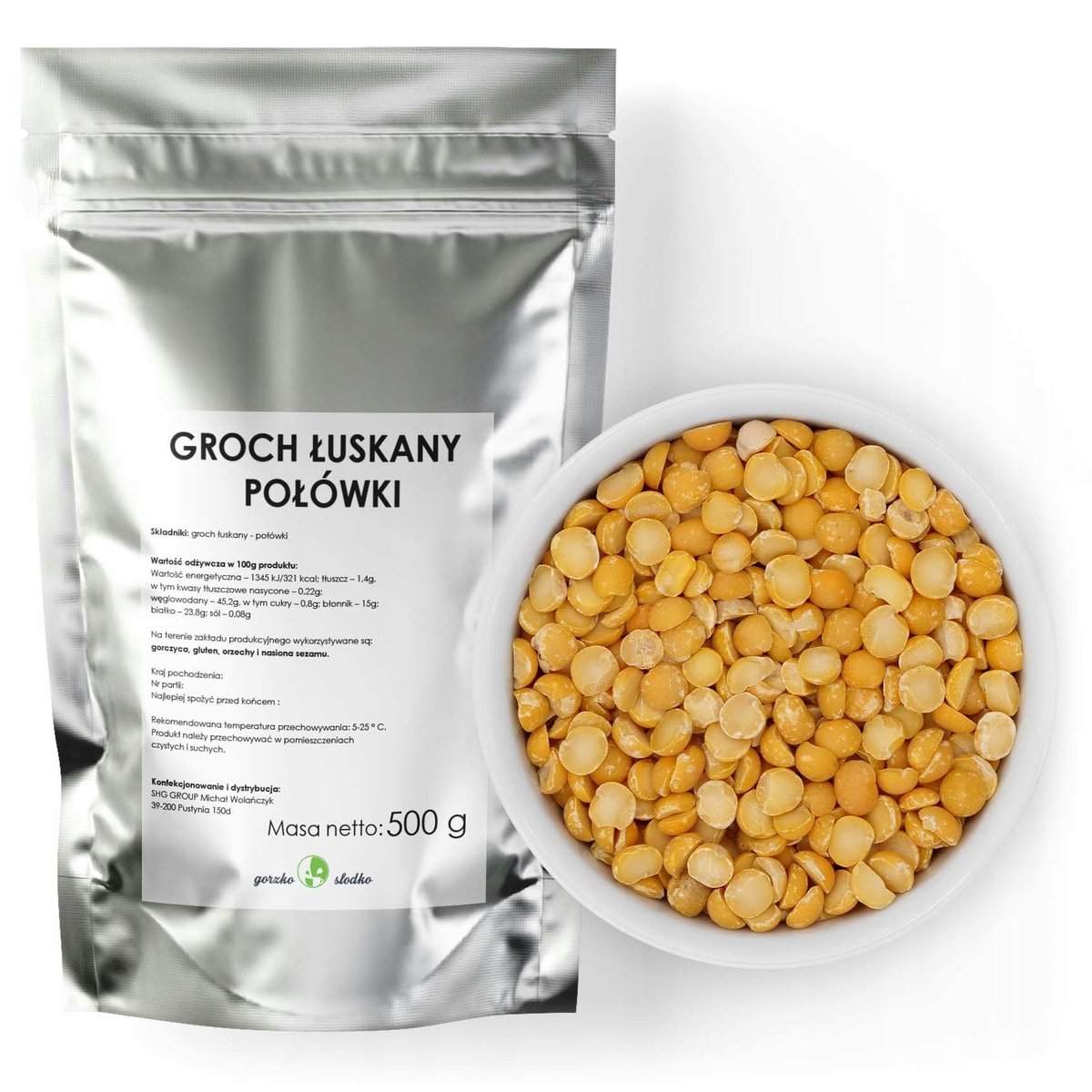 Groch Łuskany Groch Łuszczony Ziarno Grochu 500G