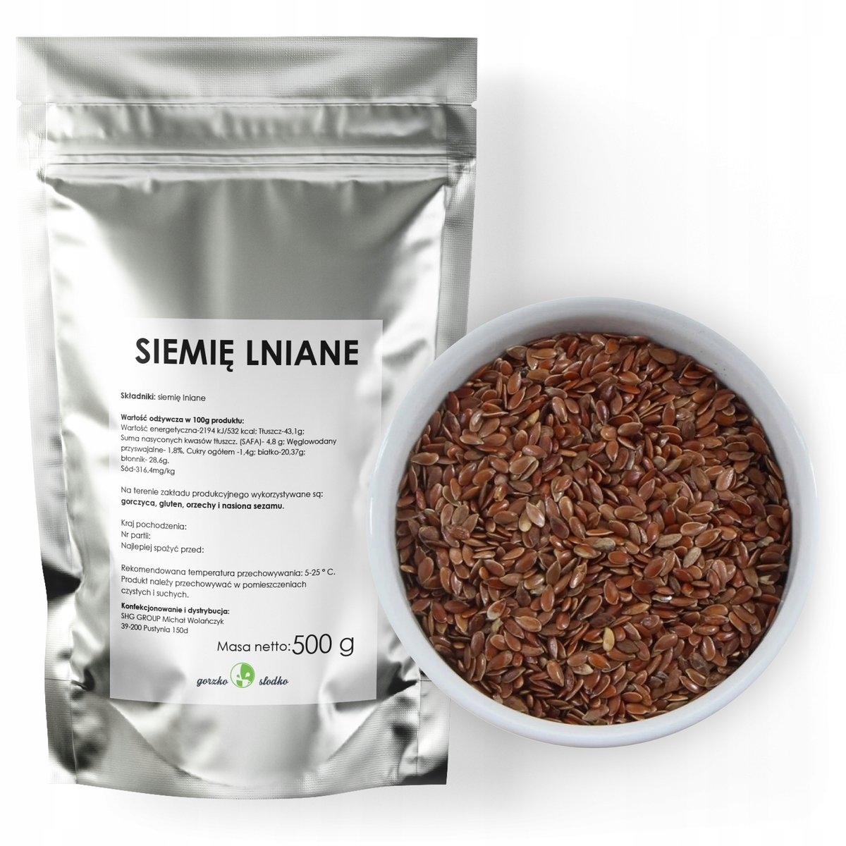 Siemię Lniane Ziarno Budwig Len Brązowe 500G