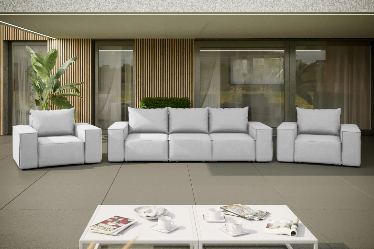 Zestaw ogrodowy SONNE 3+1+1 na taras, tkanina Artykuł, Jasnoszary