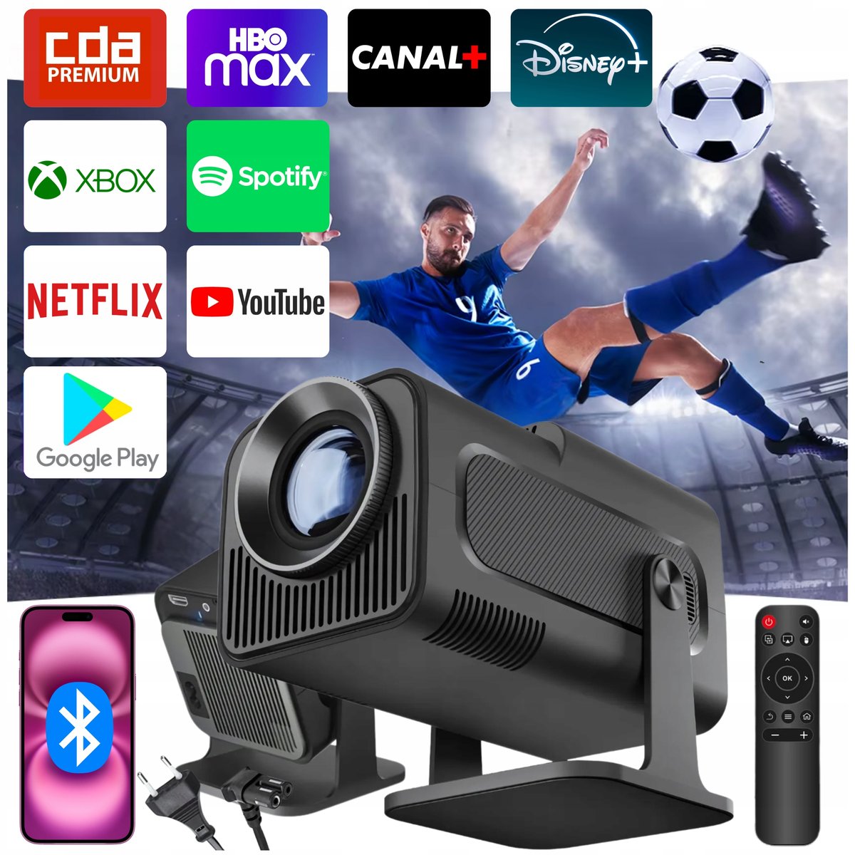 PROJEKTOR HY320 PRO RZUTNIK 2025 4K ANDROID LED WIFI FULL HD LCD KOMPAKTOWY