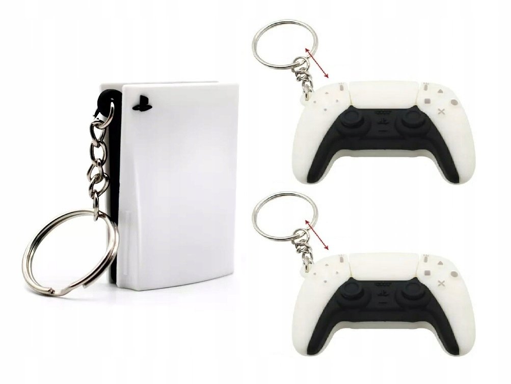 Zestaw 3 breloków dla gracza – konsola i 2x pad PS5, gadżet gamingowy
