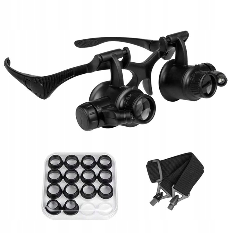 OKULARY SERWISOWE 8 PAR SOCZEWEK LUPA PRECYZYJNA POWIĘKSZAJĄCA NAGŁOWNA LED