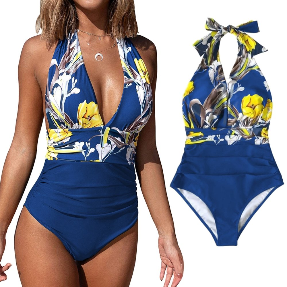 JEDNOCZĘŚCIOWY STRÓJ KĄPIELOWY KWIATOWY KOSTIUM WIĄZANIE ODKRYTE PLECY L