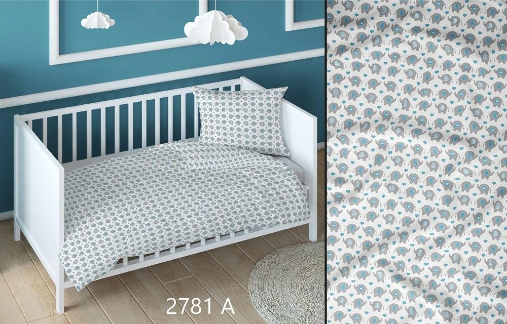 Poszewka bawełniana 50x60 słoniki szara niebieska dziecięca zapinana na suwak KARO Bawełna Max