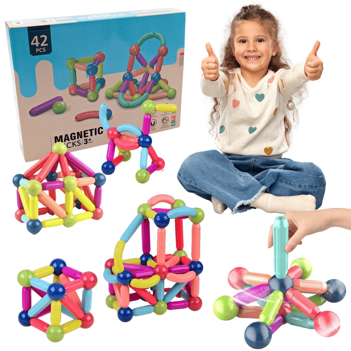 Magnetyczne Klocki STEM 42 el Edukacyjny Zestaw Konstrukcyjny dla Dzieci