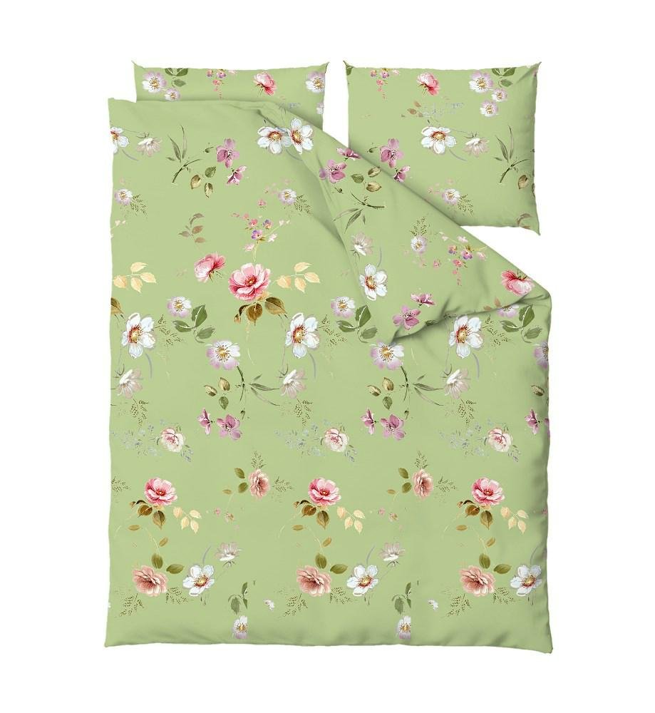 Pościel bawełniana 220x200 Olivia seledynowa wielokolorowa kwiaty Gold Zaratex