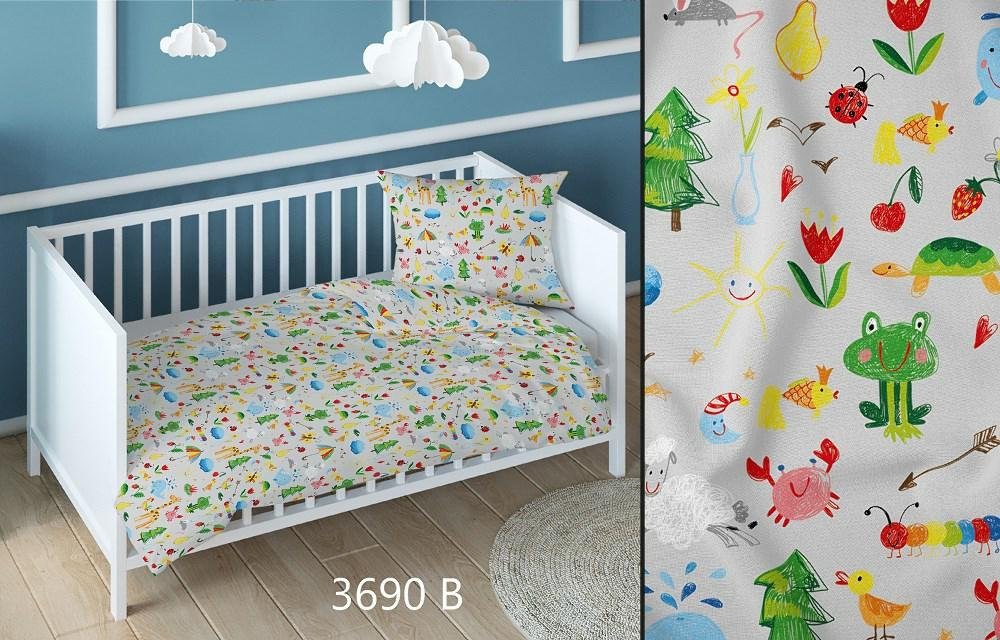 Poszewka bawełniana 70x80 zwierząta szara kolorowa dziecięca zapinana na suwak KARO Bawełna Max