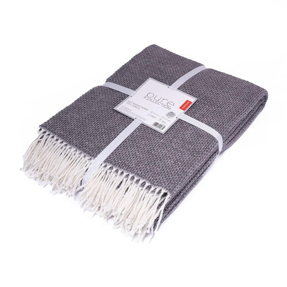 Koc bawełniany akrylowy 200x220 szary z frędzlami jacquard