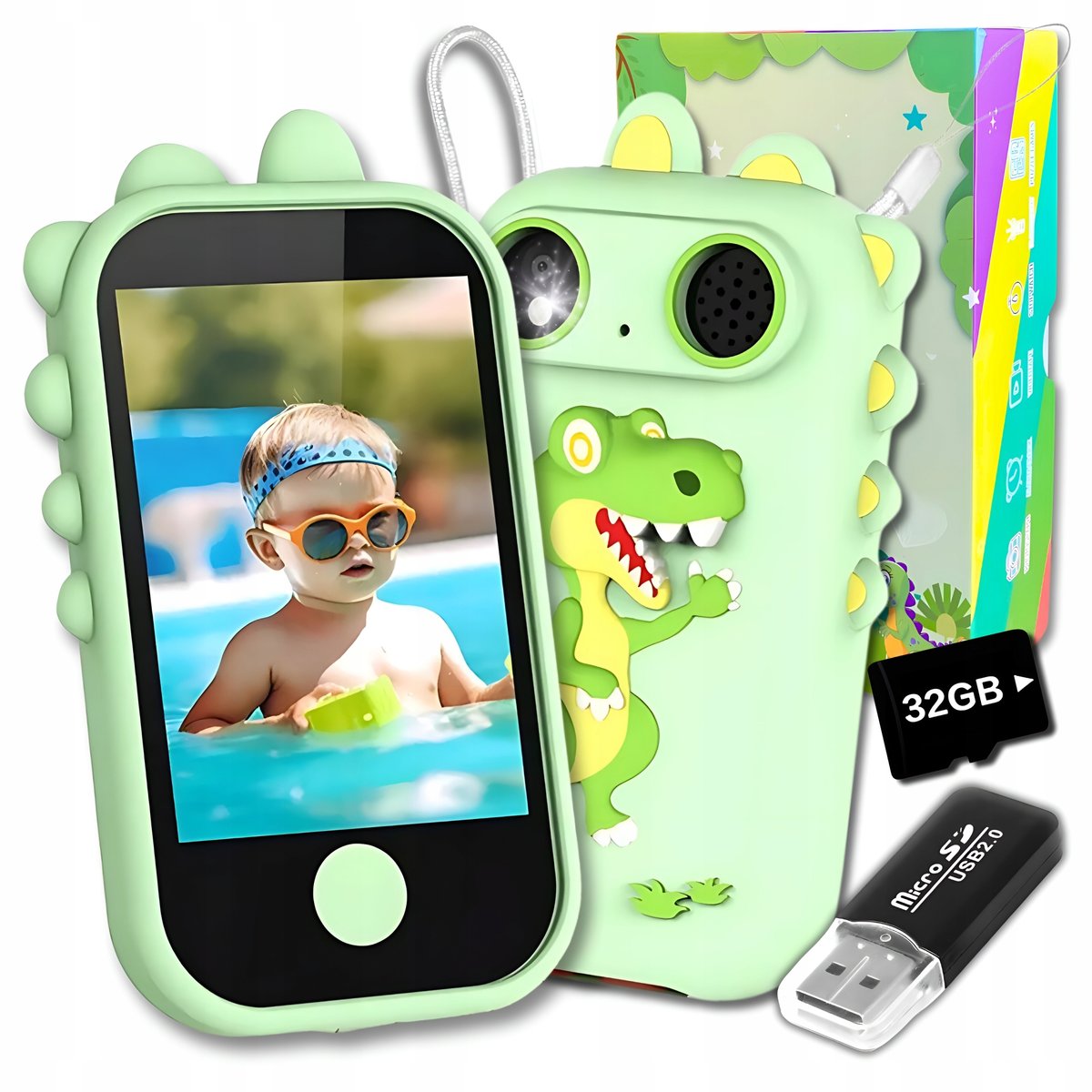 Telefon Dla Dzieci Zabawkowy Aparat Cyfrowy Edukacyjny Kamera + Karta 32Gb