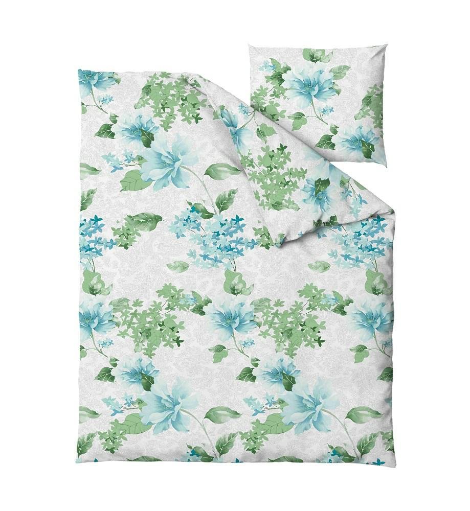 Pościel bawełniana 140x200 Amelia szara zielona niebieska jasna kwiaty z jedną poszewką Gold Zaratex