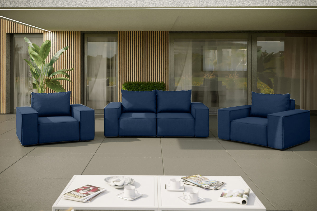 Zestaw ogrodowy SONNE 2+1+1 na taras, tkanina Artykuł, Granatowy