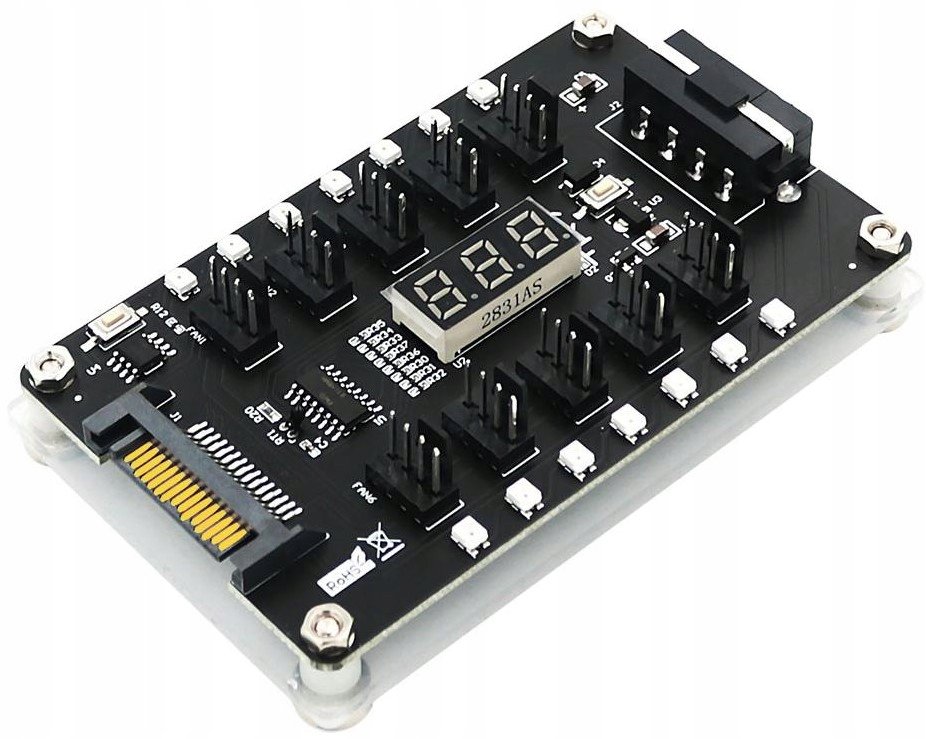 Rozdzielacz do wentylatorów wiatraków Hub 10x 3 / 4 pin z wyświetlaczem LED