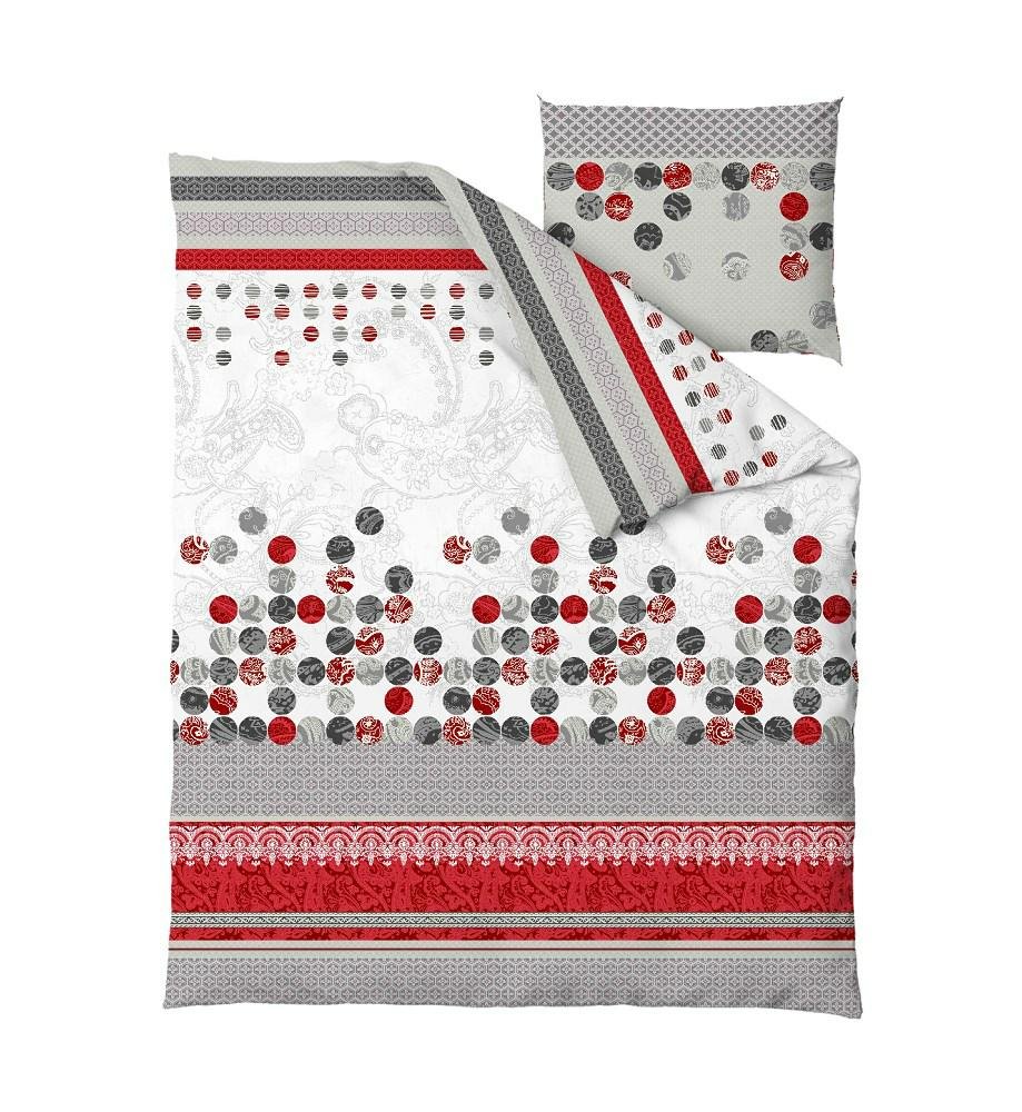 Pościel bawełniana 140x200 Merino szara czerwona biała ornamenty paski z jedną poszewką Gold Zaratex