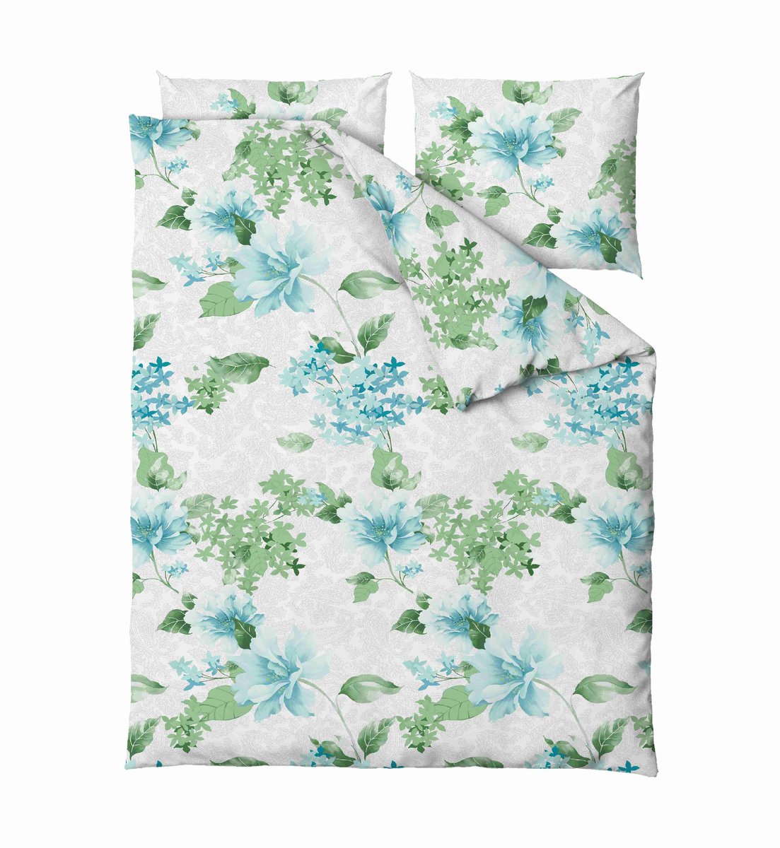 Pościel bawełniana 220x200 Amelia szara zielona niebieska jasna kwiaty Gold Zaratex