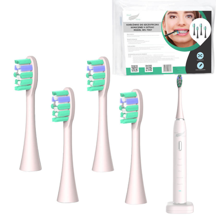 4 KOŃCÓWKI DO SZCZOTECZKI SONICZNEJ MEDI SLEEP MODEL WS-7007 RÓŻOWE