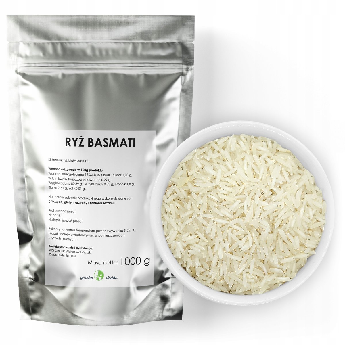 Ryż Basmati Biały Ryż Długoziarnisty Naturalny 1Kg