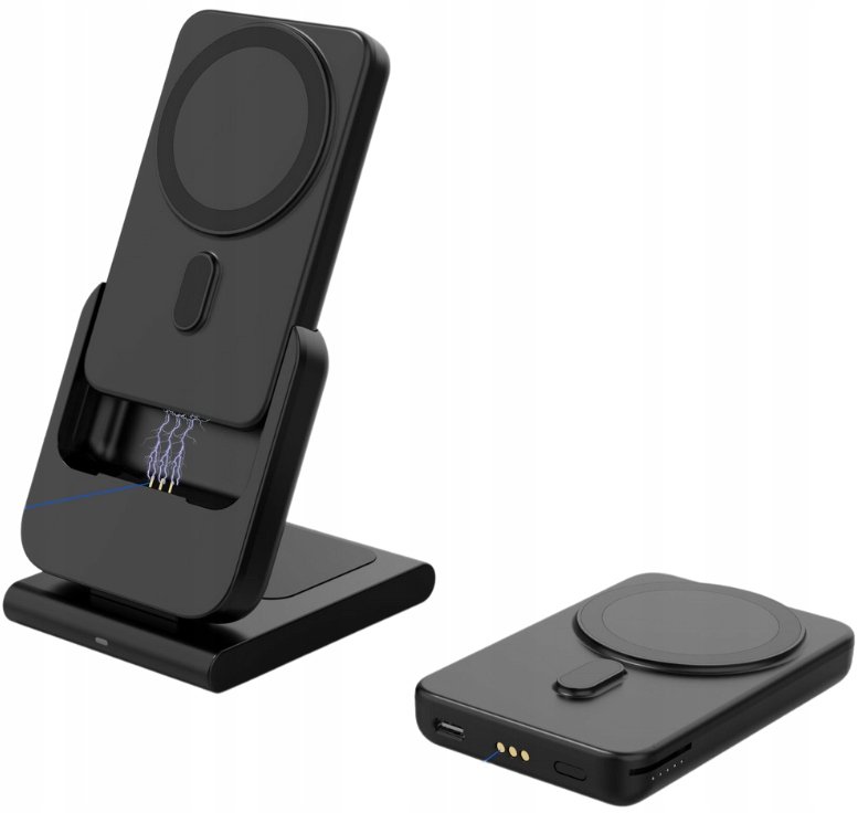 Szybka ładowarka 3w1 + Powerbank 5000mAh W17 czarna 3A 20W z USB C Iphone