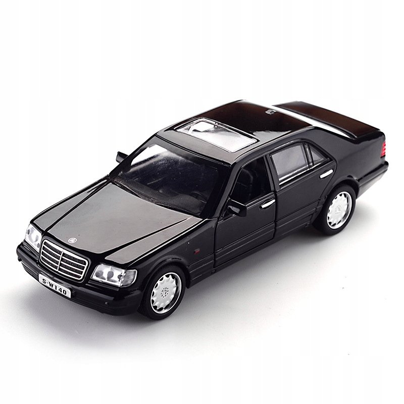 MERCEDES S KLASA W140 METALOWY MODEL SAMOCHODU 1:32 DŹWIĘK ŚWIATŁO CZARNY