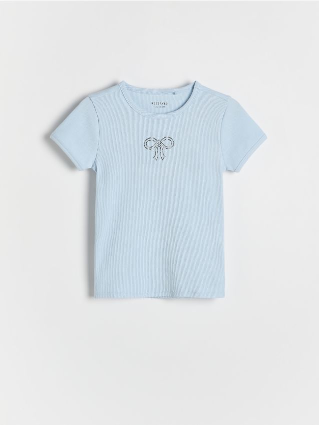 Reserved - T-shirt z cyrkoniami - jasnoniebieski