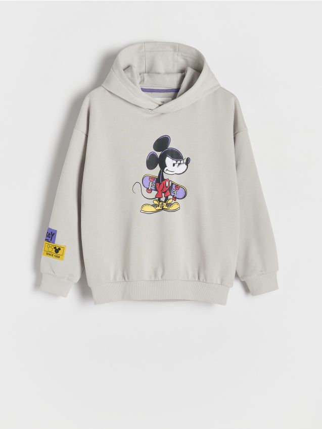 Reserved - Bluza z kapturem Mickey Mouse - jasnoszary