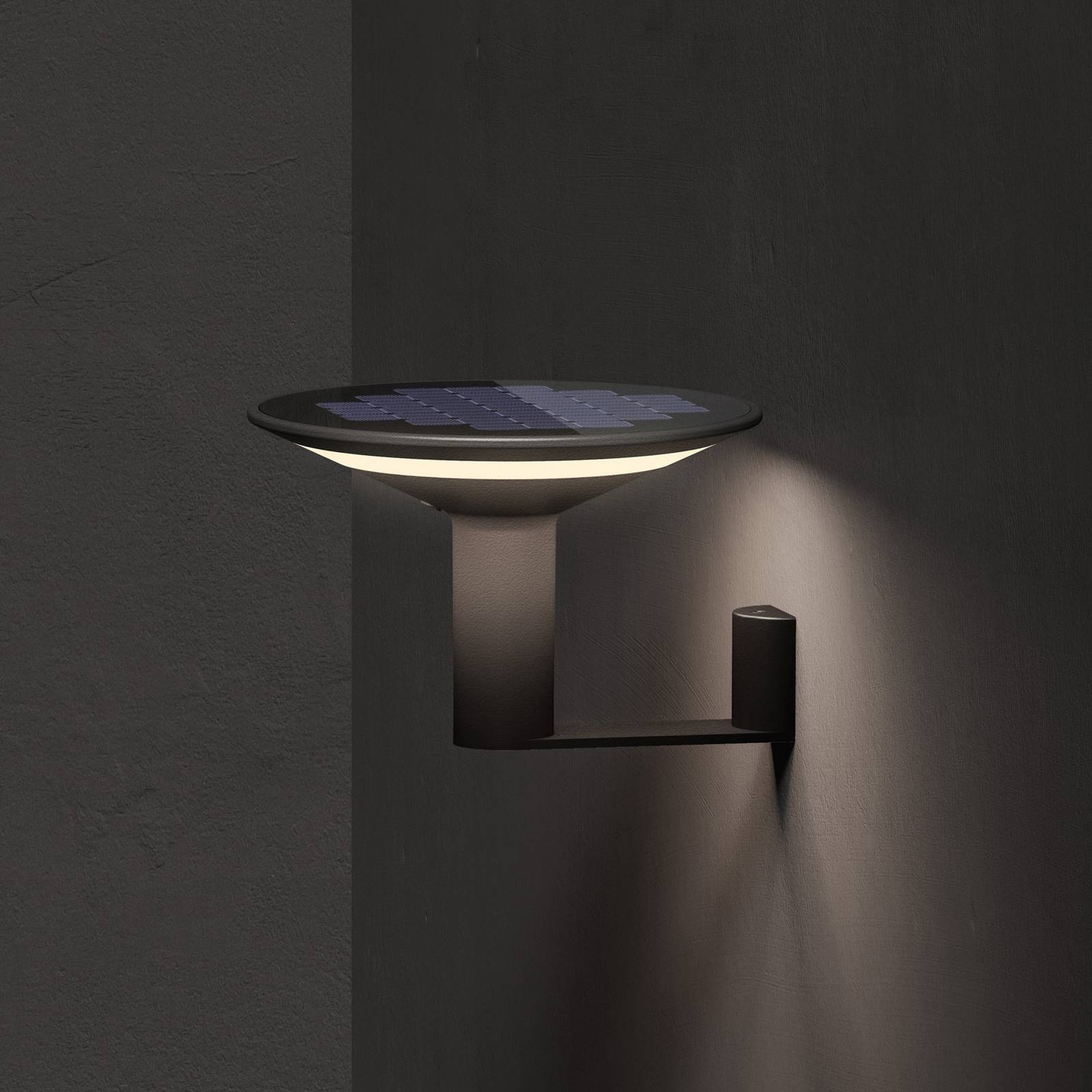 KLEWE LED kinkiet solarny Keope, antracyt, Ø 21 cm aluminium IP65