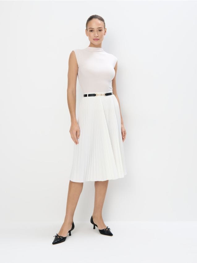 Mohito - Plisowana spódnica midi - kremowy
