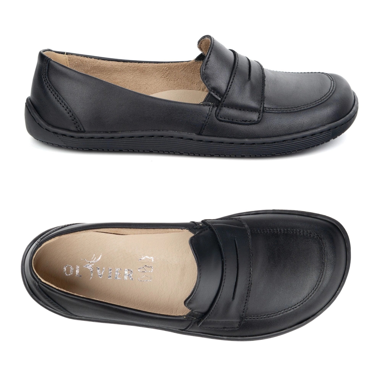 Olivier Barefoot Eleganckie Damskie minimalistyczne mokasyny skórzane 1280 czarne lico
