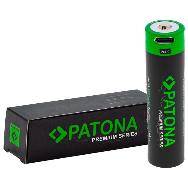 Bateria Ładowanie PATONA Premium Li-lon, 18650, 3300mAh, 3,7V, USB-C, 1ks
