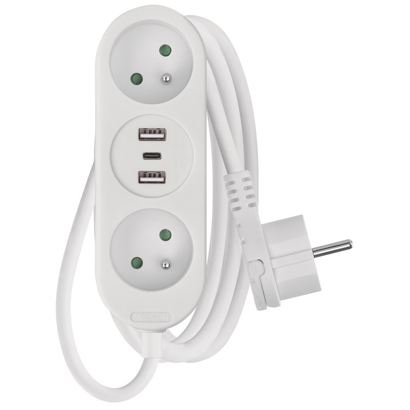 Przedłużacz EMOS 2x zásuvka, 2×USB-A + 1×USB-C, 2m
