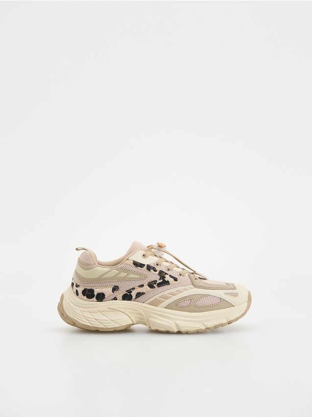 Reserved - Sneakersy ze zwierzęcym motywem - kremowy