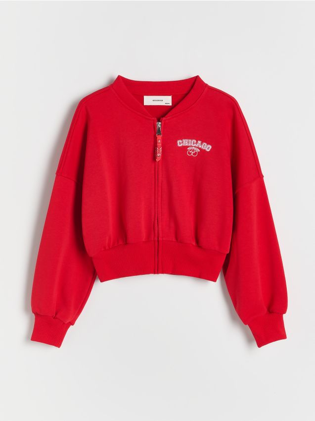 Reserved - Bluza bomber z haftem - czerwony