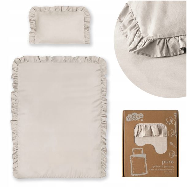 Pościel PURE 100x135 + 1 poszewka BAWEŁNIANA dziecięca z falbaną MAYA MO
