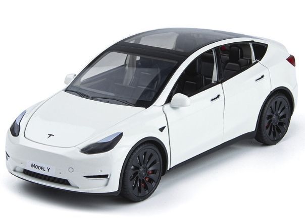 Metalowy Model Tesla Y 1:24 Dźwięk Światła Led Otwierane Drzwi Biała